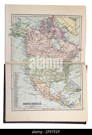 Map of North America in the The New Standard Encyclopaedia and World Atlas, published by Odhams in 1932 Stock Photo