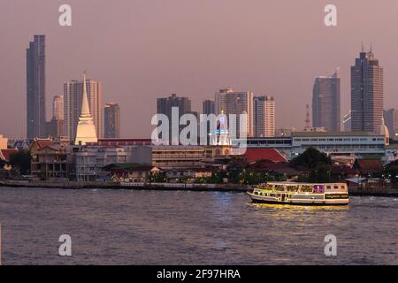 Thailand, Bangkok, the Wat Arun temple, city view, ship, Stock Photo