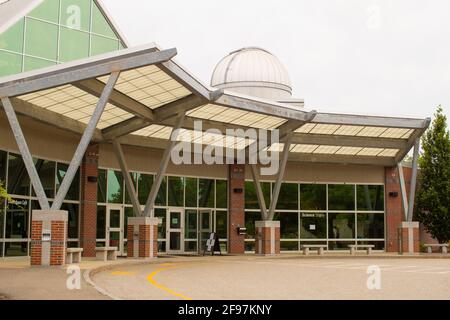 This is a science museum in New Hampshire's state capitol. Dedicated to Teacher in Space, Christa McAuliffe (Concord) who died, and to Alan Shepard (D Stock Photo