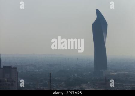 The Al Hamra Tower at dusk in Kuwait City, Middle East - tallest building and a architectonical highlight in Kuwait City Stock Photo