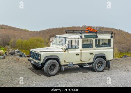 jeep bringing tourists to mount etna in sicily, Italy Stock Photo