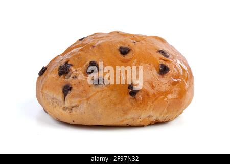 Small chocolate chip brioche on a white background Stock Photo