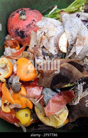 Waste from the kitchen in the organic bin Stock Photo