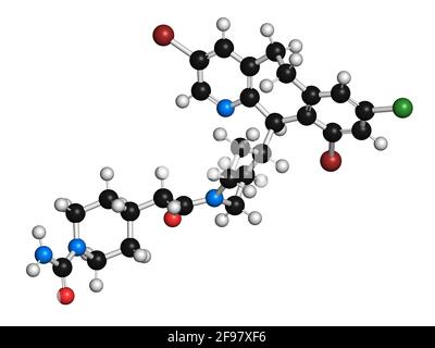 Lonafarnib drug molecule, illustration Stock Photo