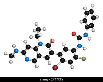 Ripretinib cancer drug molecule, illustration Stock Photo