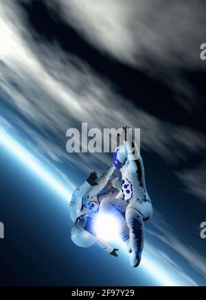 Astronauts floating in space Stock Photo - Alamy