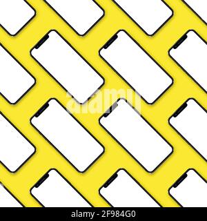 Smartphones UI presentation mockup. Many smartphones on yellow background. Stock Vector