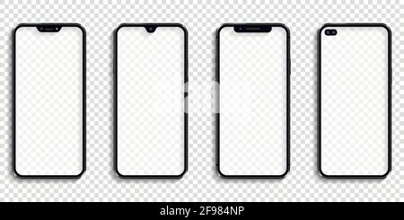 Set of realistic new mobile phones with transparent screens Stock Vector