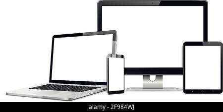 Computer screen, laptop, tablet, phone mock up Stock Vector
