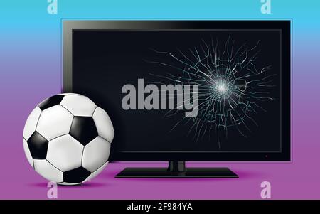 Soccer ball and broken tv screen Stock Vector