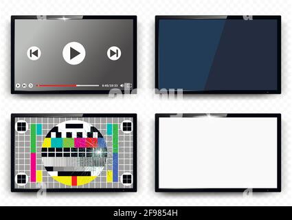 TV mock up. Set of realistic TV screen isolated on transparent background Stock Vector