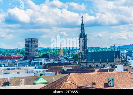 Aerial view of elisabeth church and bank of international settlements headquarters in Basel, Switzerland Stock Photo