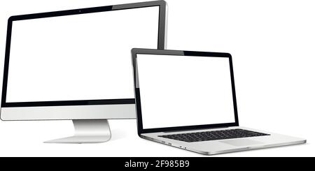 Computer display with laptop mock up Stock Vector