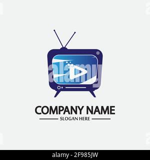 Tv Logo Design Media Technology Symbol Television,television media play logo design template vector,Emblem, Design Concept, Creative Symbol, Icon Stock Vector