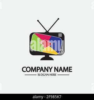 Tv Logo Design Media Technology Symbol Television,television media play logo design template vector,Emblem, Design Concept, Creative Symbol, Icon Stock Vector