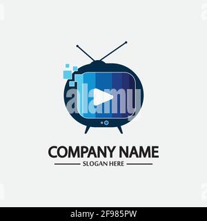 Tv Logo Design Media Technology Symbol Television,television media play logo design template vector,Emblem, Design Concept, Creative Symbol, Icon Stock Vector
