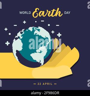 World Earth Day Poster banner template, 22 April, Globe in hand flat illustration vector Stock Vector