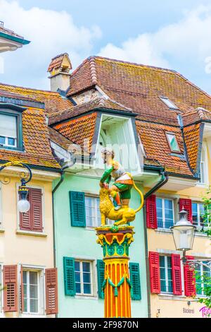 Samson fountain in the old town of Solothurn, Switzerland Stock Photo