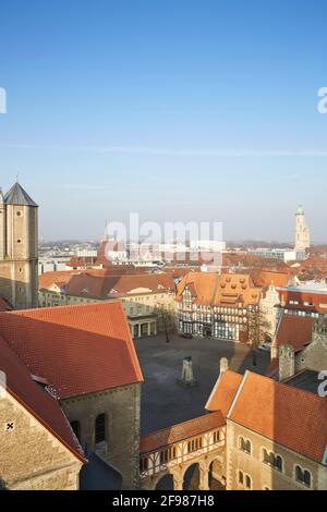 Germany, Lower Saxony, Braunschweig, cathedral and Burgplatz, view from the town hall tower Stock Photo