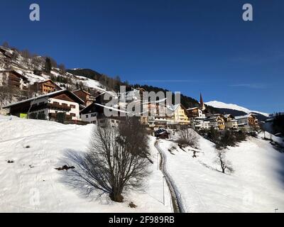 Kappl in winter, panoramic view, winter landscape, Kappl mountain railways, Kappl ski area, Kappl, Paznauntal, Tyrol, Austria Stock Photo