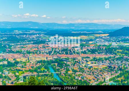 View from Gurten hill on Bern dominated by Münster cathedral and Bundeshaus, Switzerland Stock Photo