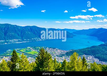 Aerial view of Locarno and Lago Maggiore in Switzerland Stock Photo