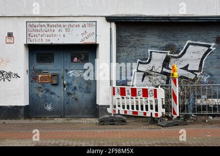 Krefeld, North Rhine-Westphalia, Germany - Empty run-down building with graffiti. Stock Photo