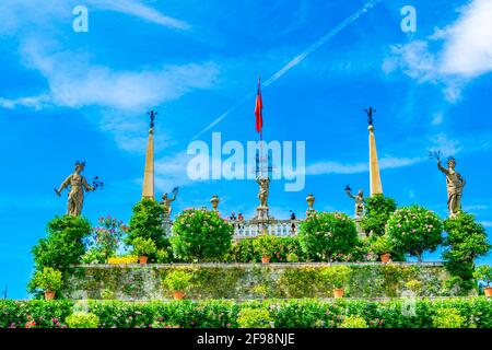 beautiful fountain inside of gardens of the Borromeo Palace on Isola Bella, Italy Stock Photo