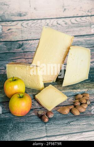 selection of aged cheeses, typical Italian products, dairy products, cheese Stock Photo