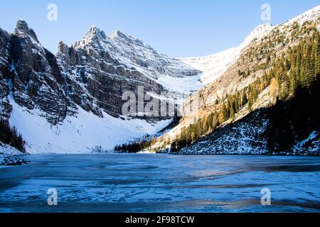 View of lake Agnes in winter. Banff National Park, area Lake Louise, AB, Canada Stock Photo