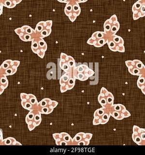 Seamless linen doodle floral pattern background. Calm boho earthy tone color wallpaper. Simple modern scandi unisex flower design. Organic childish Stock Photo