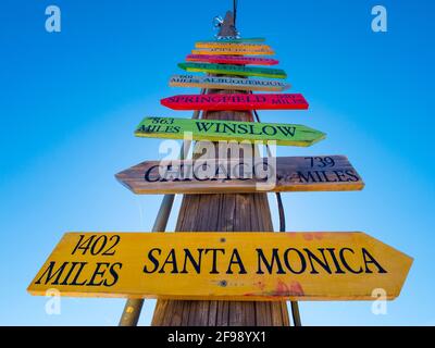 Direction signs to famous cities at Route 66 - USA 2017 Stock Photo