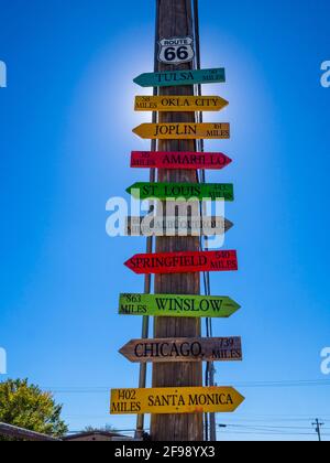 Direction signs to famous cities at Route 66 - USA 2017 Stock Photo