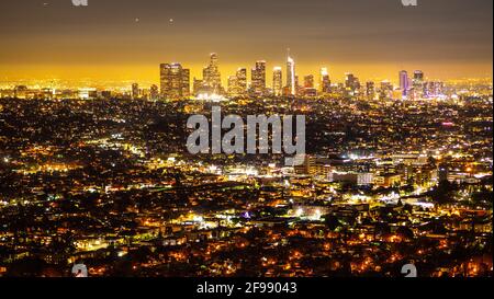 Downtown Los Angeles by night - aerial view - travel photography Stock Photo
