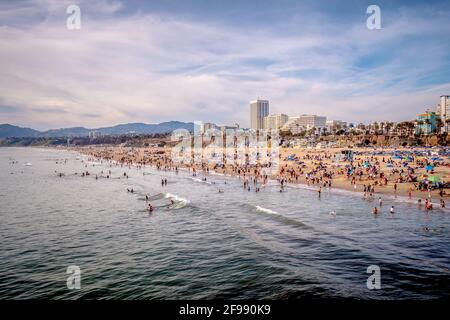 Aerial view over the famous Santa Monica Beach - travel photography Stock Photo