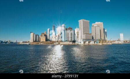 Amazing Manhattan Skyline downtown view from Hudson River - travel photography Stock Photo