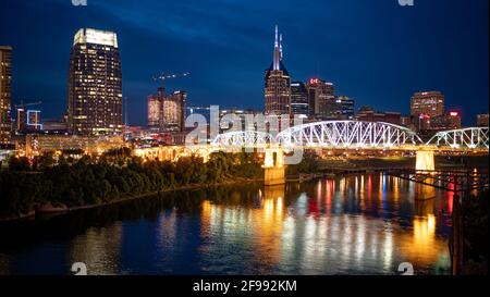 Nashville by night - amazing view over the skyline - NASHVILLE, TENNESSEE - Stock Photo