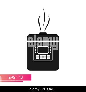 Icon, slow cooker for home and kitchen. Solid design. On a white background. Devices for the computer. Flat vector illustration. Stock Vector