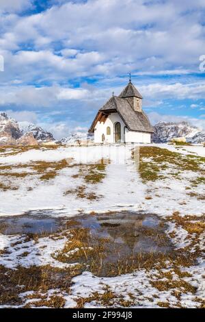 Alpine chapel of St Anthony on the Pralongia plateau, near Corvara, Alta Badia, South Tyrol, Italy, Europe Stock Photo