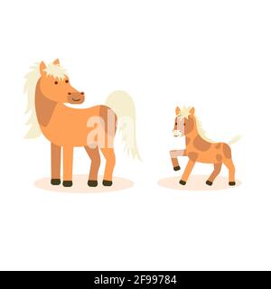 A horse with a foal on a white isolated background. Vector flat illustration Stock Vector
