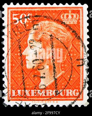 MOSCOW, RUSSIA - NOVEMBER 4, 2019: Postage stamp printed in Luxembourg shows Grand Duchess Charlotte, 1948-58 serie, 50 c - Luxembourgish centime, cir Stock Photo