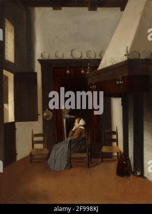 Young Woman in an Interior, c. 1660. Stock Photo