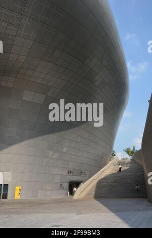 Dongdaemun Design Plaza & Park, a neofuturistic cultural complex designed by Zaha Hadid, was built using concrete and aluminium and opened in 2011. Stock Photo