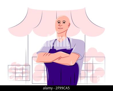 Vector bazaar trader in shadow of sharp lines style Stock Vector