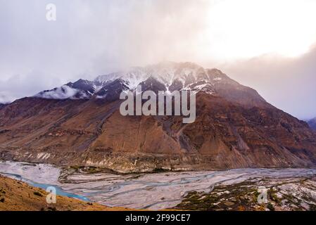 Beautiful landscape of Spiti river valley in Lahaul and Spiti region of Himalayas in Himachal Pradesh, India. Stock Photo