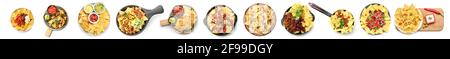 Traditional Mexican dishes with tasty nachos on white background, top view Stock Photo