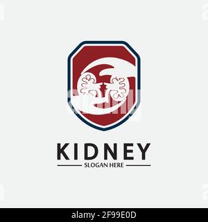 Kidney Shield Logo Template Design Vector, Emblem, Design Concept, Creative Symbol, Icon. Stock Vector