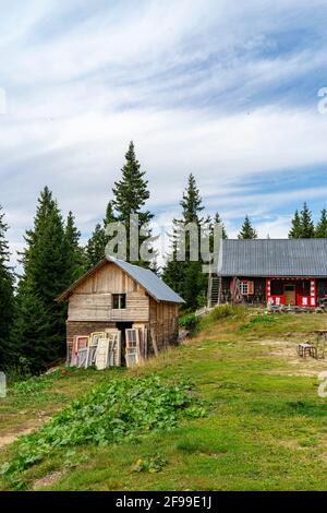 Negoiu hut in Fagaras Mountains, Romania Stock Photo