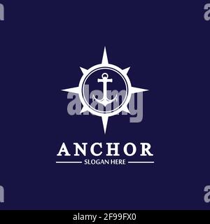 Anchor compass concept icon Logo vector illustration design,Nautical logo template. Flat design style on background. Stock Vector