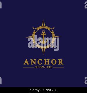 Anchor compass concept icon Logo vector illustration design,Nautical logo template. Flat design style on background. Stock Vector